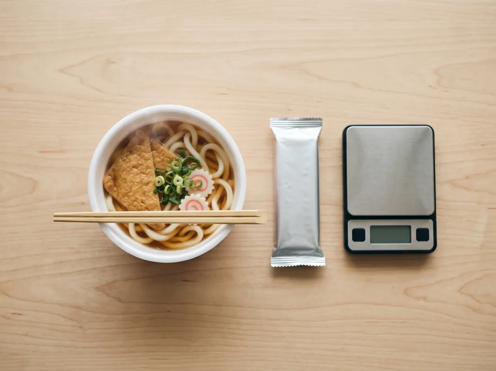 筋トレ・ダイエット中の間食に選ぶ高たんぱくカップうどんとプロテインバー