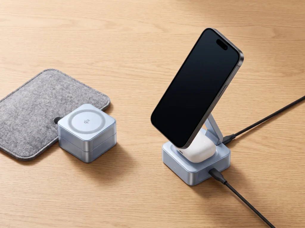 折りたたみ式2in1ワイヤレス充電器でiPhoneとAirPodsを同時充電するデスク周り